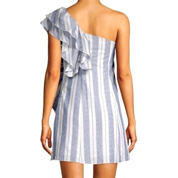 Romeo & Juliet Couture One Shoulder Ruffle Dress White Blue Striped Size S NWT - Picture 2 of 13